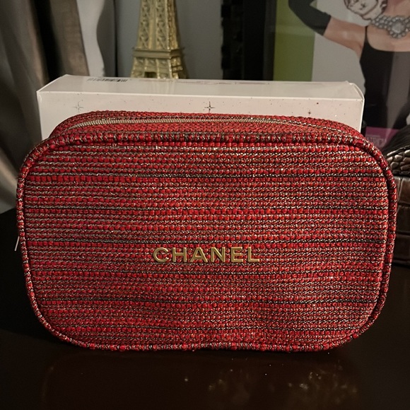 Chanel red makeup pouch hotsell